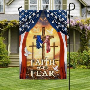 Christian Cross American Flag Faith Over Fear, Christian Flag Outdoor Decoration