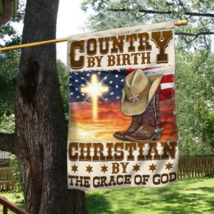 Cowboy Flag Country By Birth Christian By The Grace Of God, Christian Flag Outdoor Decoration