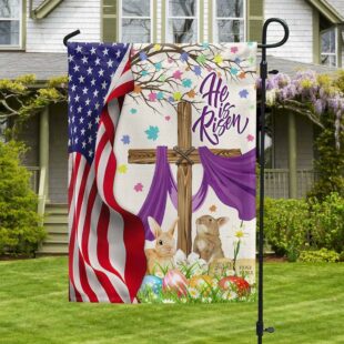 Easter Rabbit Jesus Cross He Is Risen American Flag, Christian Flag Outdoor Decoration