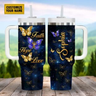 Faith Hope Love Butterfly Customized Jesus Stanley Tumbler 40oz, Christian Tumbler
