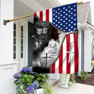 Faith Over Fear. Jesus Under American Flag, Christian Flag Outdoor Decoration