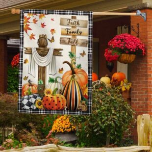 Fall Flag Faith, Family, Fall Christian Cross Pumpkins Thanksgiving Flag, Christian Flag Outdoor Decoration