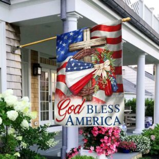 God Bless America American Wreath Patriot Christian Cross Flag, Christian Flag Outdoor Decoration
