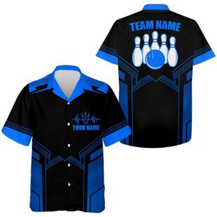 Hawaiian Bowling Shirt For Men Custom Blue Bowling Jersey Men Bowling Team Shirt