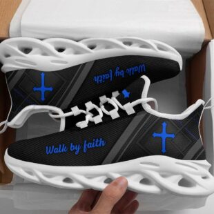 Jesus Black Blue Walk By Faith Christ Sneakers Max Soul Shoes, Jesus Shoes, Jesus Christ Shoes