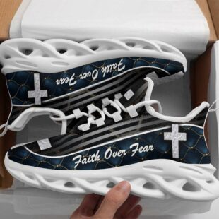 Jesus Black Faith Over Fear Running Sneakers Max Soul Shoes, Jesus Shoes, Jesus Christ Shoes