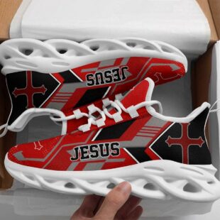 Jesus Black Red Running Sneakers Max Soul Shoes, Jesus Shoes, Jesus Christ Shoes