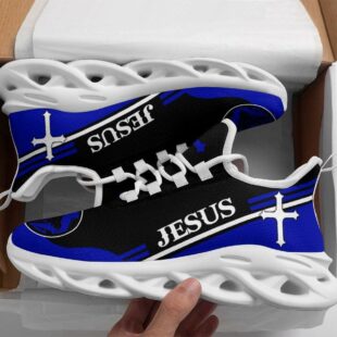 Jesus Blue Running Sneakers Max Soul Shoes, Jesus Shoes, Jesus Christ Shoes