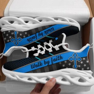 Jesus Blue Walk By Faith Running Sneakers Max Soul Shoes, Jesus Shoes, Jesus Christ Shoes