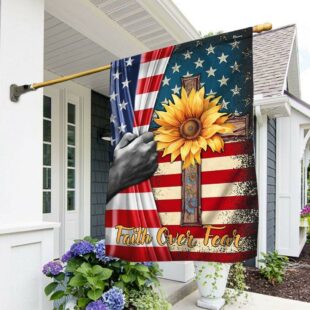 Jesus Christian Cross Faith Over Fear Flag, Christian Flag Outdoor Decoration