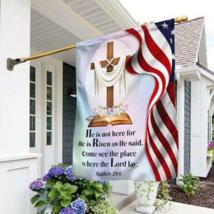 Jesus Cross Easter Day American Flag He Is Not Here He Is Risen, Christian Flag Outdoor Decoration