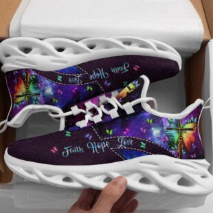 Jesus Faith Hope Love Running Sneakers Purple Max Soul Shoes, Jesus Shoes, Jesus Christ Shoes