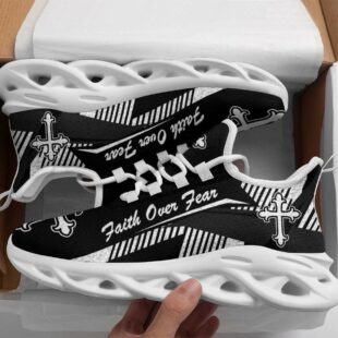 Jesus Faith Over Fear Black Running Sneakers Max Soul Shoes, Jesus Shoes, Jesus Christ Shoes