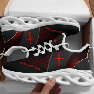 Jesus Faith Over Fear Running Sneakers Black Max Soul Shoes, Jesus Shoes, Jesus Christ Shoes