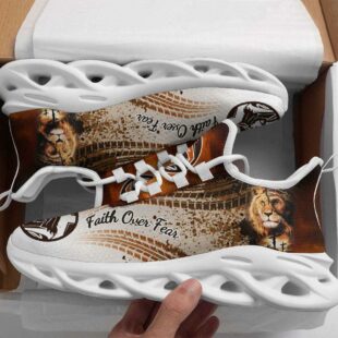 Jesus Faith Over Fear Running Sneakers Black White Max Soul Shoes, Jesus Shoes, Jesus Christ Shoes