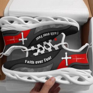 Jesus Faith Over Fear Running Sneakers Grey Max Soul Shoes, Jesus Shoes, Jesus Christ Shoes