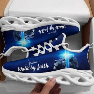 Jesus - Walk By Faith Running Sneakers Max Soul Shoes, Jesus Shoes, Jesus Christ Shoes