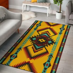 Native American Rug, Abstract Geometric Ornament Area Rug