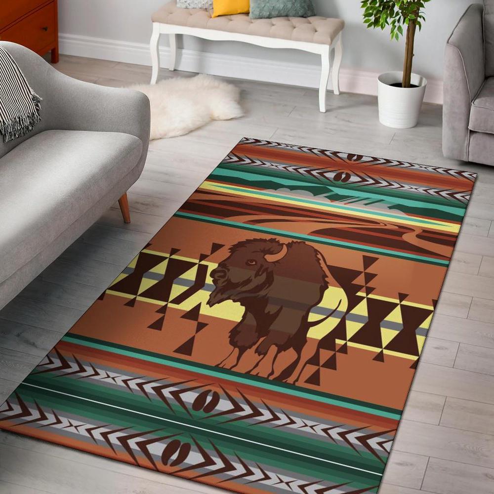 Native American Rug, Bison Native American Symbol Area Rug