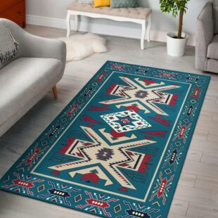 Native American Rug, Blue Pink Pattern Native American Area Rug