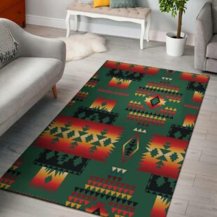 Native American Rug, Green Native Tribes Pattern Native American Area Rug