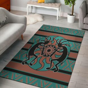 Native American Rug, Kokopelli Myth Blue Native American Rug Area