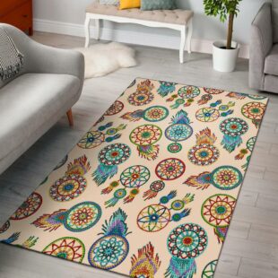 Native American Rug, Mini Colorful Dreamcatchers Cream Native American Area Rug