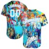 Abstract Graffiti White-Light Blue 3D Authentic Baseball Jersey, Custom Baseball Jersey