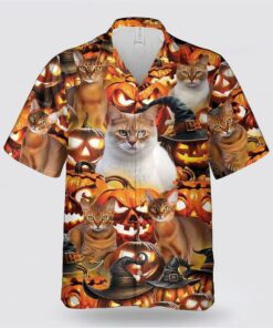 Abyssinian Cat Halloween Pattern Hawaiian Shirt, Gift For Cat Lover