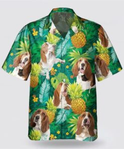Basset Hound Dog On Leaves Green Background Hawaiin Shirt, Gift For Pet Lover