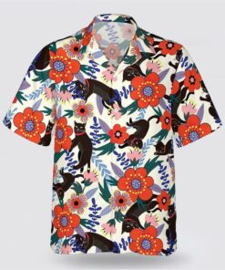 Black Cat And Red Flower Pattern Hawaiin Shirt, Gifts For Pet Lover