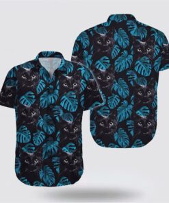 Black Cat In Blue Leaves Tropic Hawaiin Shirt, Gifts For Pet Lover