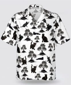 Black Cat Is So Cute Pattern Hawaiin Shirt, Pet Lover Hawaiian Shirts