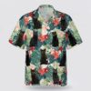 Black Cat With Green Leaves And Red Flower Pattern Hawaiin Shirt, Gifts For Pet Lover