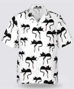 Black Cat With Knife Pattern Hawaiin Shirt, Gifts For Pet Lover
