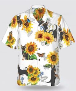 Black Chihuahua Dog Sunflower Pattern Hawaiian Shirt, Gift For Dog Lover