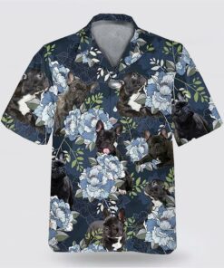 Black French Bulldog On The Blue Flower Background Hawaiian Shirt, Pet Lover Hawaiian Shirts