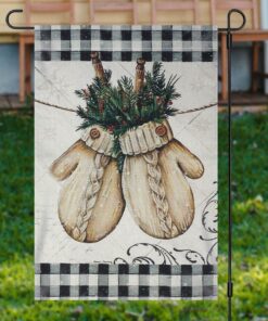 Black White Plaid Gloves Leaf Christmas Garden FlagXmas, Garden Flags, Outdoor Xmas Flags, Christmas Flag Outdoor