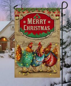 Chicken Christmas Flag Three Hens With Light Vintage Flag, Christmas Flag Outdoor Decoration