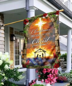 Christmas Begins With Christ Flag, Christmas Flag Outdoor Decoration