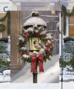 Christmas Flag, A Birds Refuge Amidst Snowfall Christmas Garden Flag, Christmas Garden Flags, Christmas Outdoor Flag
