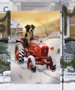 Christmas Flag, A Loyal Dog Drive The Red Tractor Christmas Garden Flag, Christmas Garden Flags, Christmas Outdoor Flag