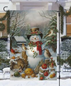 Christmas Flag, A Snowmans Festive Gathering Christmas Garden Flag, Christmas Garden Flags, Christmas Outdoor Flag