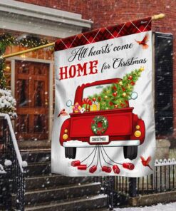 Christmas Flag, All Hearts Come Home For Christmas Red Truck Flag, Christmas Garden Flags, Christmas Outdoor Flag