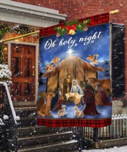 Christmas Flag Nativity Scene Oh Holy Night Jesus Was Born, Christmas Flag Outdoor Decoration