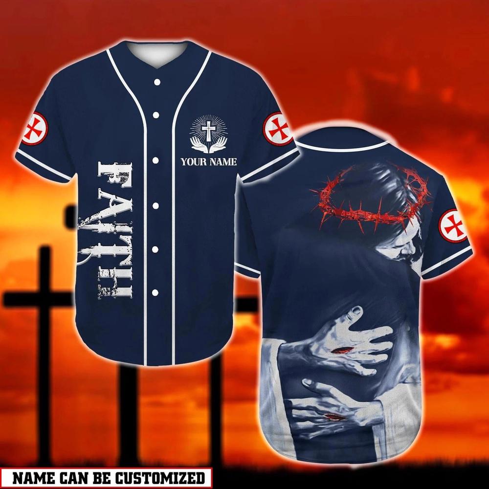 Christ Hugs Baseball Jersey - Faith Custom Printed Baseball Jersey Shirt For Men and Women