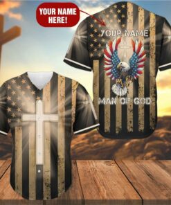 Cross America Flag Eagle Baseball Jersey - Man Of God Custom Baseball Jersey For Men Women