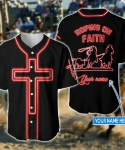 Cross Baseball Jersey - Roping On Faith Custom Printed Baseball Jersey Shirt For Men Women