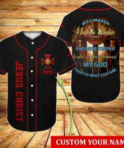 Cross Baseball Jersey - Way Maker Miracle Worker Promise Keeper Custom Baseball Jersey
