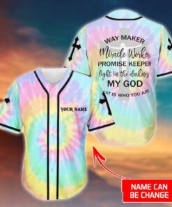 Cross, Colorful Baseball Jersey - Way Maker, Miracle Worker Custom Baseball Jersey